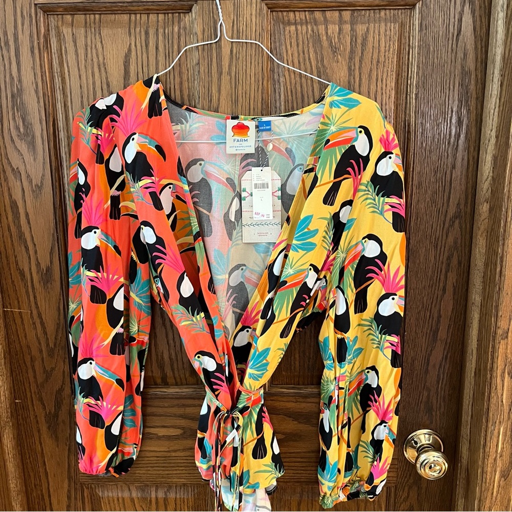 FARM rio tropical wrap blouse with Toucan birds